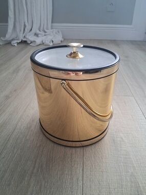 Vintage Gold Ice Bucket with Handle Clear Lid